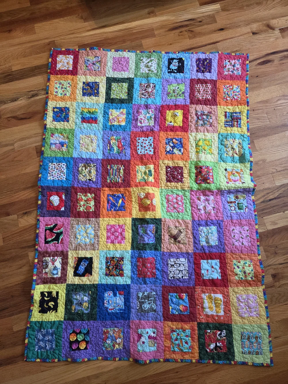 Colorful Patchwork Quilt Kids Happy Hearts Handmade Lap Size